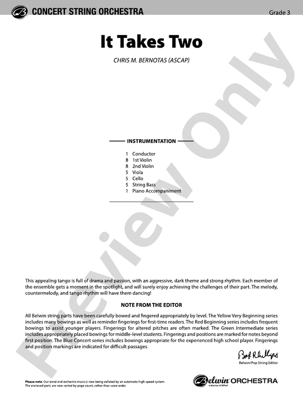 It Takes Two – String Orchestra Conductor Score & Parts (Digital Download)