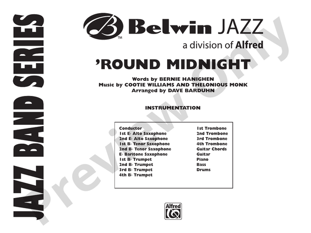 Round Midnight (Grade 3) - Jazz Ensemble Conductor Score & Parts (Digital Download)