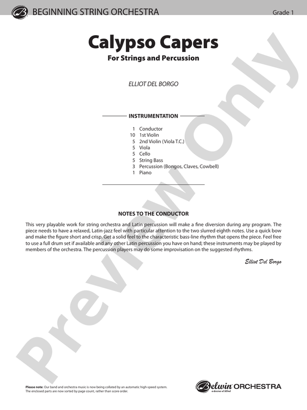 Calypso Capers (for Strings and Percussion) – String Orchestra Conductor Score & Parts (Digital Download)