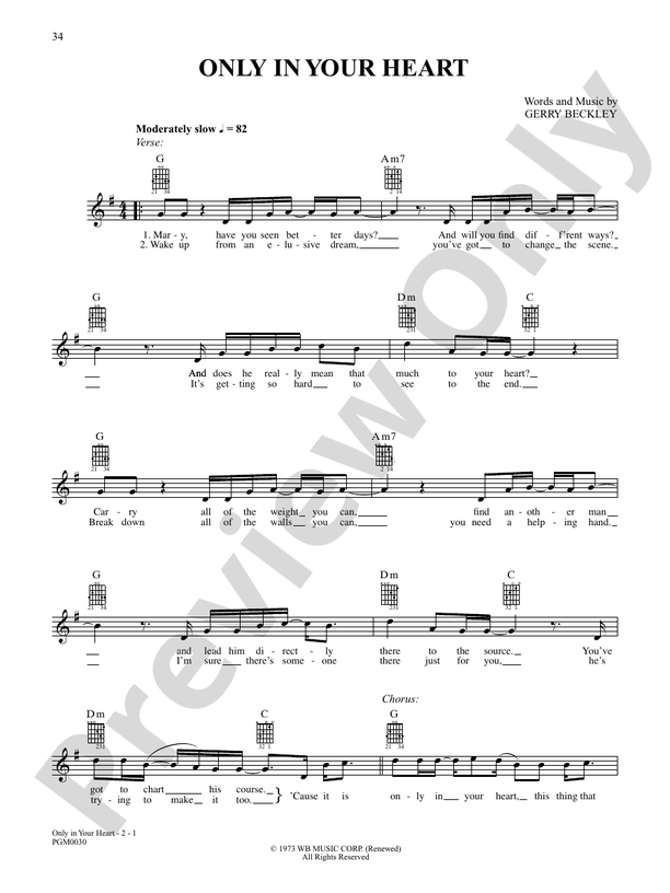 Only in Your Heart - Interm./Easy Guitar TAB (Digital Download)