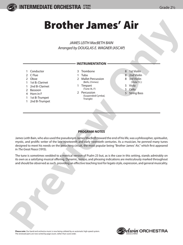 Brother James' Air – Ful Orchestra Conductor Score & Parts (Digital Download)