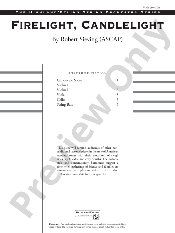 Firelight, Candlelight – String Orchestra Conductor Score & Parts (Digital Download)