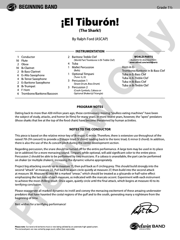 El Tiburon! (The Shark) - Concert Band Conductor Score & Parts (Digital Download)
