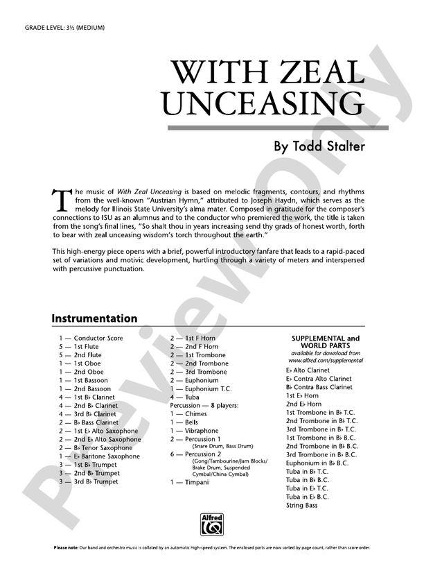 With Zeal Unceasing - Concert Band Conductor Score & Parts (Digital Download)