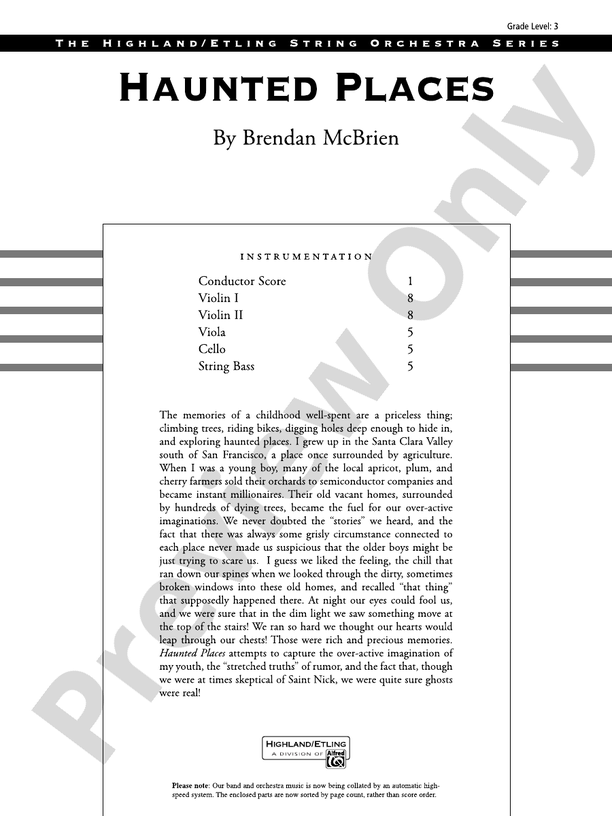 Haunted Places – String Orchestra Conductor Score & Parts (Digital Download)