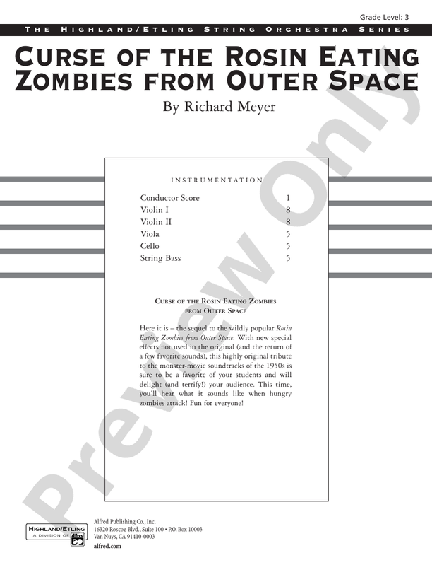 Curse of the Rosin Eating Zombies from Outer Space – String Orchestra Conductor Score & Parts (Digital Download)