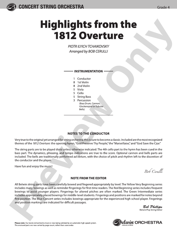 Highlights from the 1812 Overture – String Orchestra Conductor Score & Parts (Digital Download)