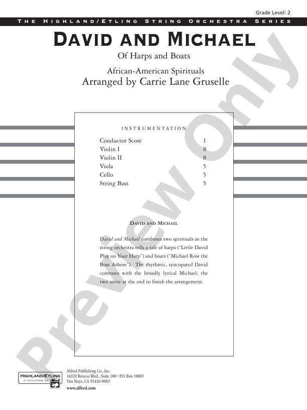 David and Michael – String Orchestra Conductor Score & Parts (Digital Download)