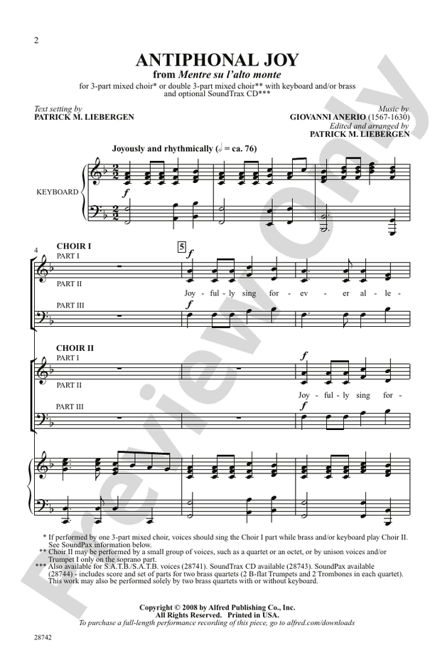 Antiphonal Joy (from Mentre su l'alto monte) – 3-Part Mixed Choral Octavo (Digital Download)