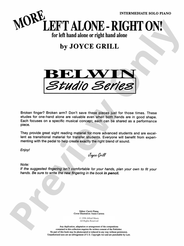 More Left Alone -- Right On!: for Left Hand Alone or Right Hand Alone - Piano Solo (Digital Download)