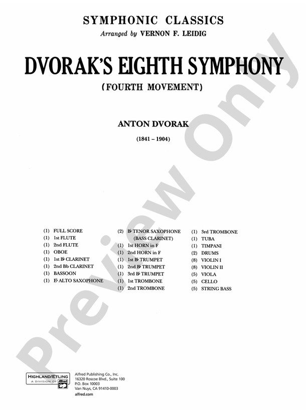 Dvorák's 8th Symphony, 4th Movement – Full Orchestra Conductor Score & Parts (Digital Download)