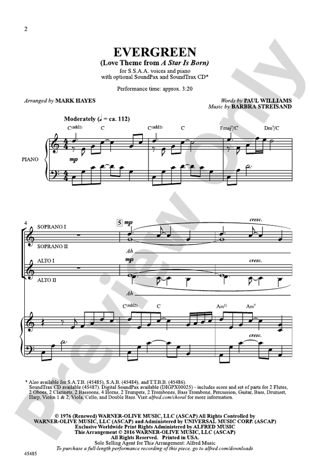 Evergreen – SSAA Choral Octavo (Digital Download)