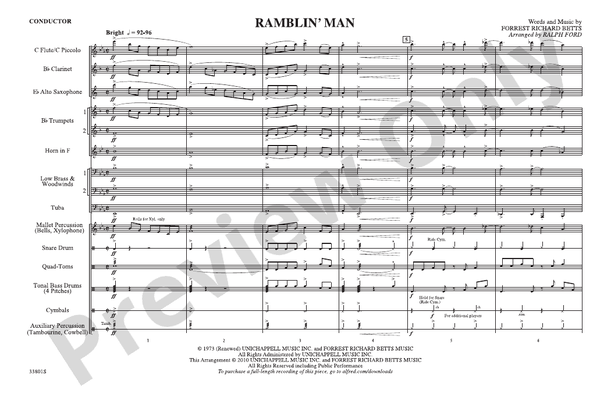 Ramblin' Man – Marching Band Conductor Score & Parts (Digital Download)