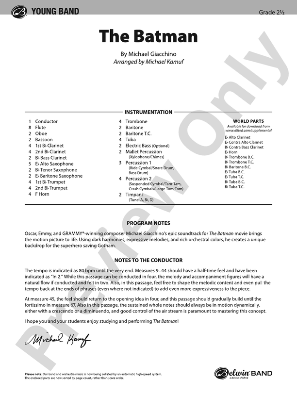 The Batman – Concert Band Conductor Score & Parts (Digital Download)