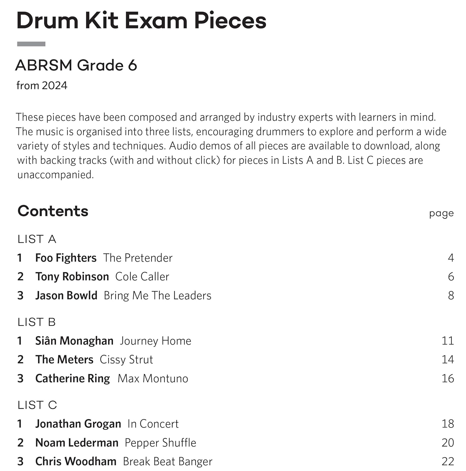 ABRSM Drum Kit Exam Pieces from 2024 Grade 6