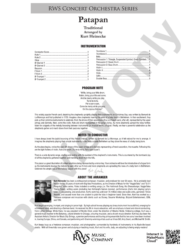 Patapan - Full Orchestra Conductor Score & Parts (Digital Download)