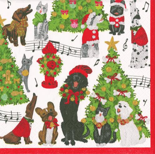 Serviettes Pack of 20 Caroling Pets