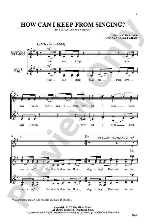 How Can I Keep from Singing? – SSAA, a cappella (Digital Download)