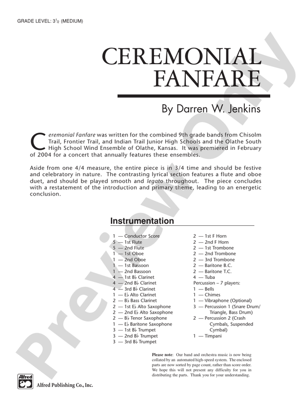 Ceremonial Fanfare - Concert Band Conductor Score & Parts (Digital Download)