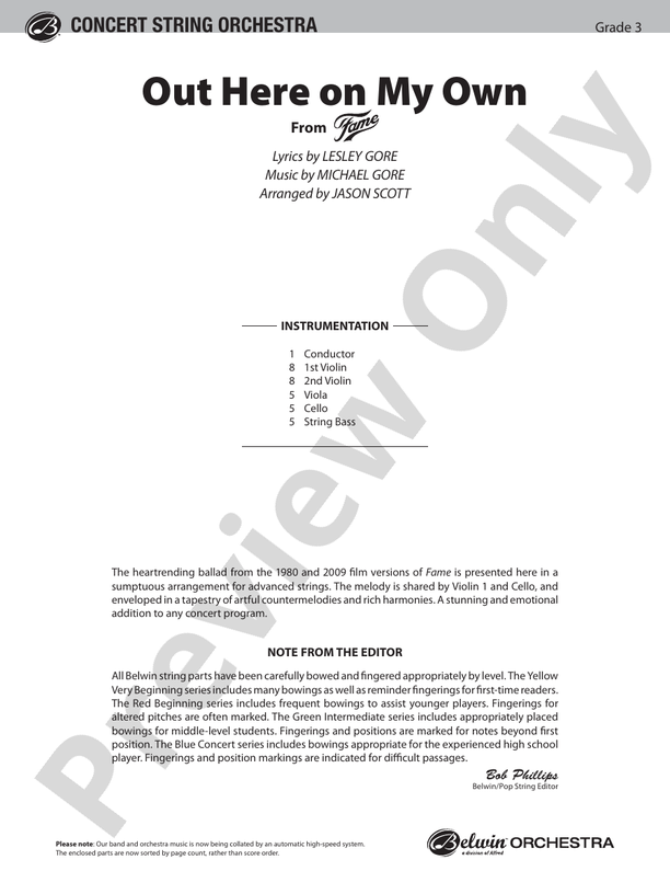 Out Here on My Own (from the motion picture Fame) - String Orchestra Conductor Score & Parts (Digital Download)