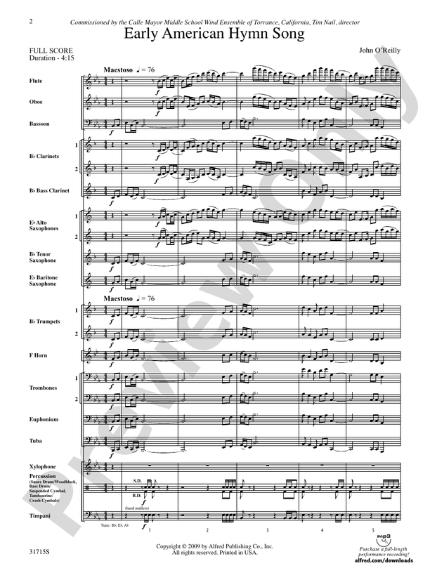 Early American Hymn Song - Concert Band Conductor Score & Parts (Digital Download)