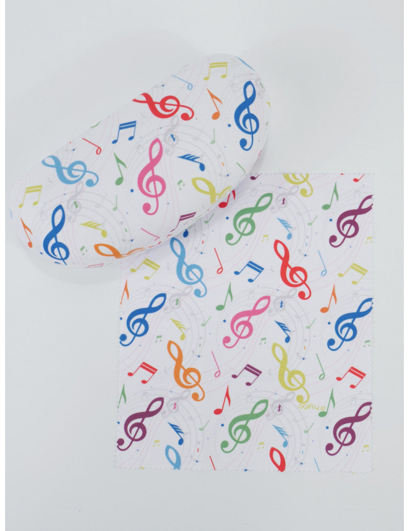 Sunglass Case White with Colourful Notes and Clefs