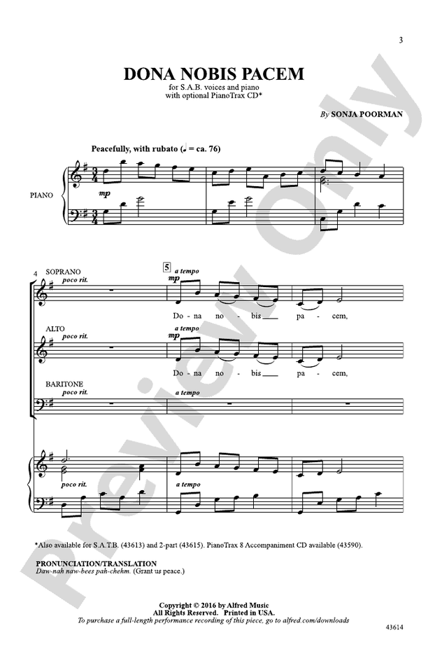 Dona Nobis Pacem - Sonja Poorman – SAB Choral Octavo (Digital Download)