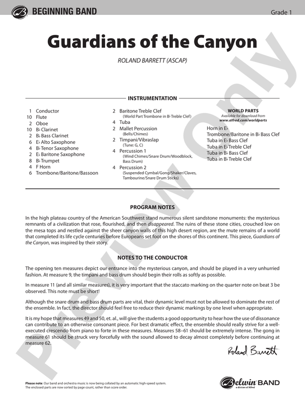 Guardians of the Canyon - Concert Band Conductor Score & Parts (Digital Download)
