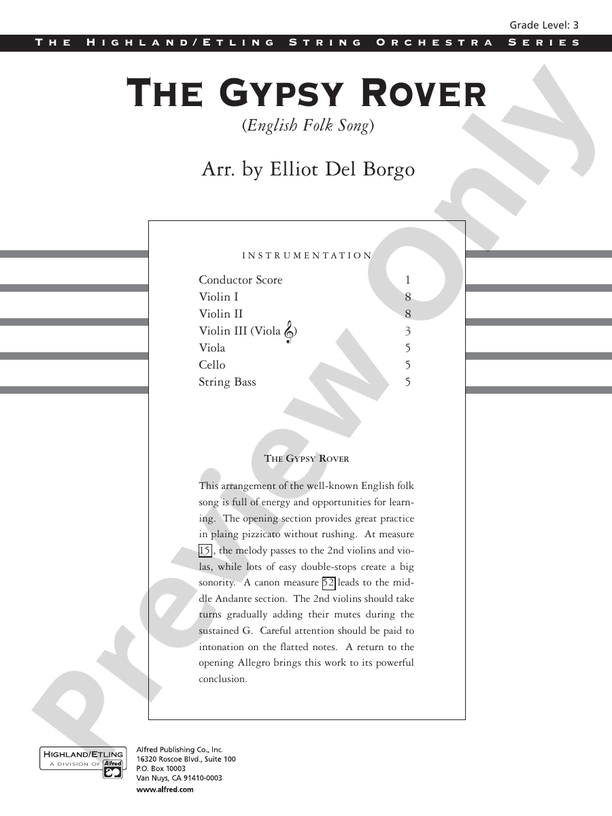 The Gypsy Rover – String Orchestra Conductor Score & Parts (Digital Download)