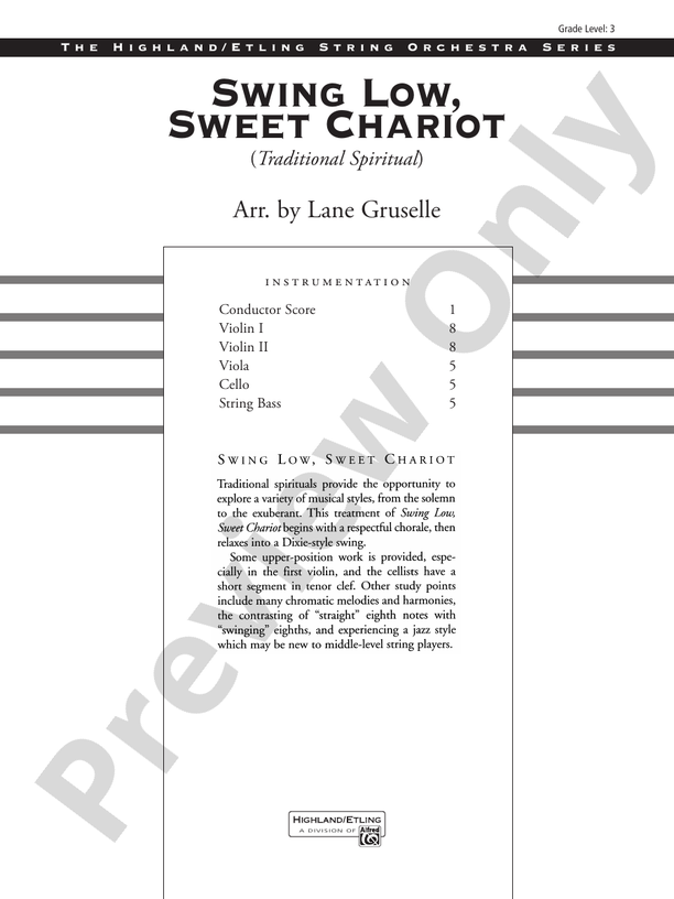 Swing Low, Sweet Chariot – String Orchestra Conductor Score & Parts (Digital Download)