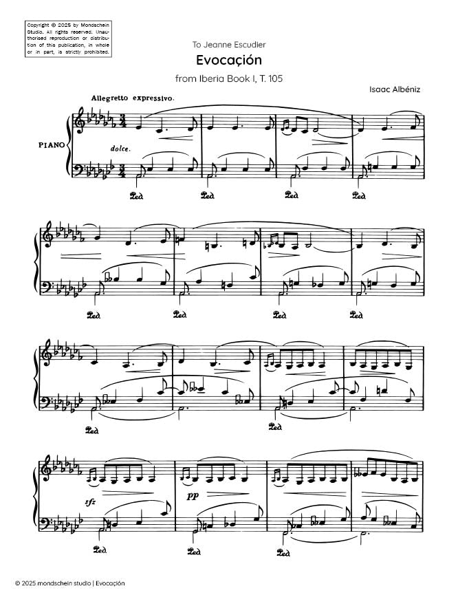Albeniz - Evocacion from Iberia Book I, T. 105 - Piano (Digital Download)