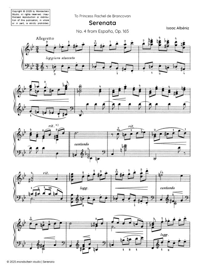 Albeniz - Serenata, Op. 165 No. 4 - Mondschein Studio - Piano (Digital Download)