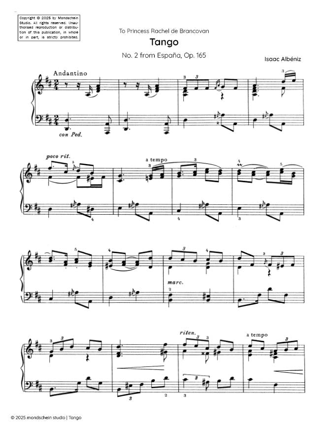 Albeniz - Tango, Op. 165 No. 2 - Mondschein Studio - Piano (Digital Download)