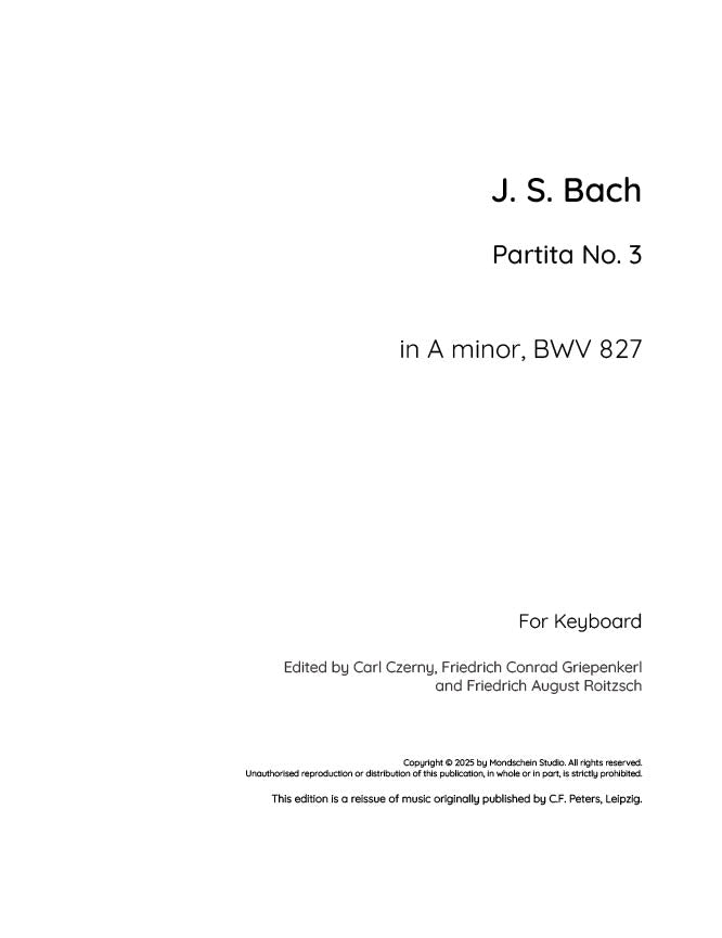 Bach - Partita No. 3 in A minor, BWV 827 - Mondschein Studio - Piano (Digital Download)