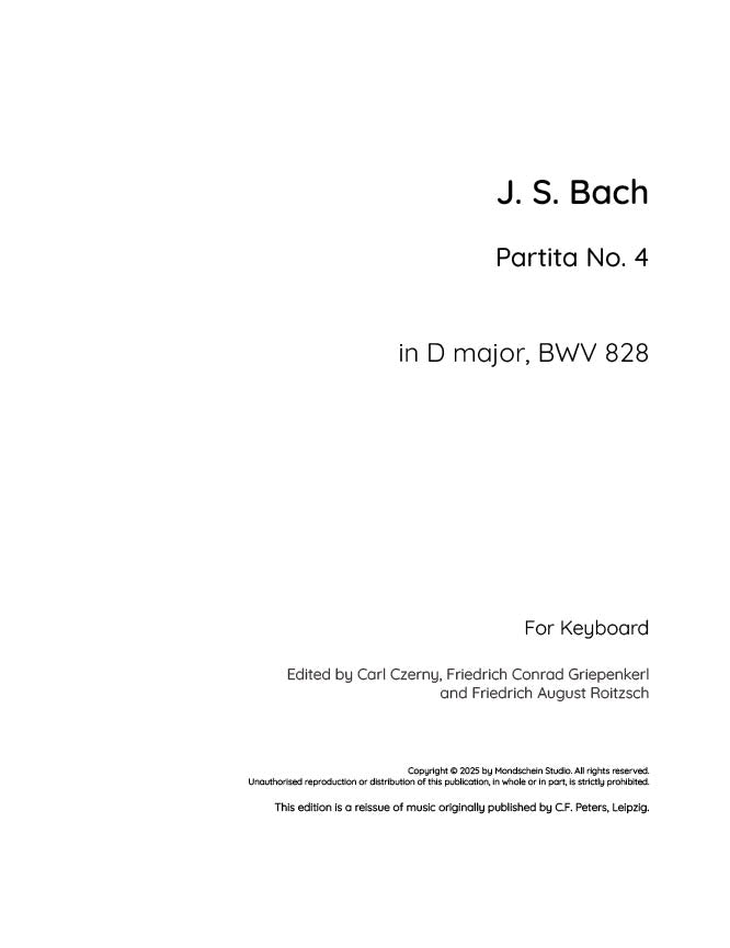 Bach - Partita No. 4 in D major, BWV 828 - Mondschein Studio - Piano (Digital Download)