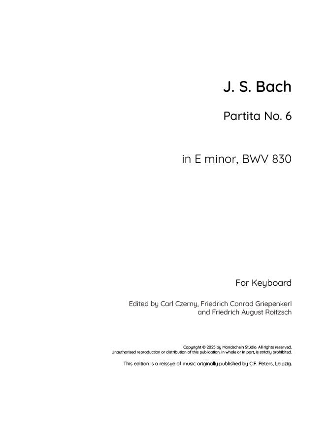 Bach - Partita No. 6 in E minor, BWV 830 - Mondschein Studio - Piano (Digital Download)