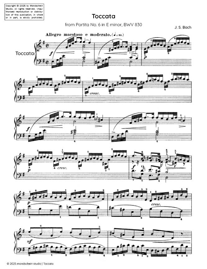 Bach - Toccata from Partita No. 6 in E minor, BWV 830 - Mondschein Studio - Keyboard (Digital Download)