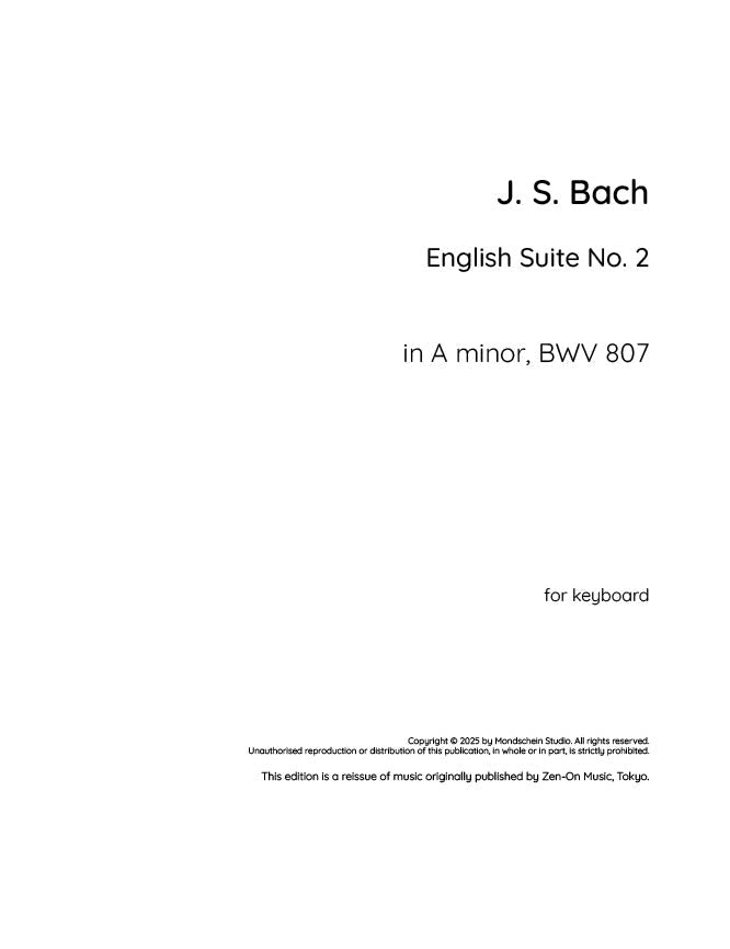 Bach - English Suite No. 2 in A minor, BWV 807 - Mondschein Studio - Piano (Digital Download)