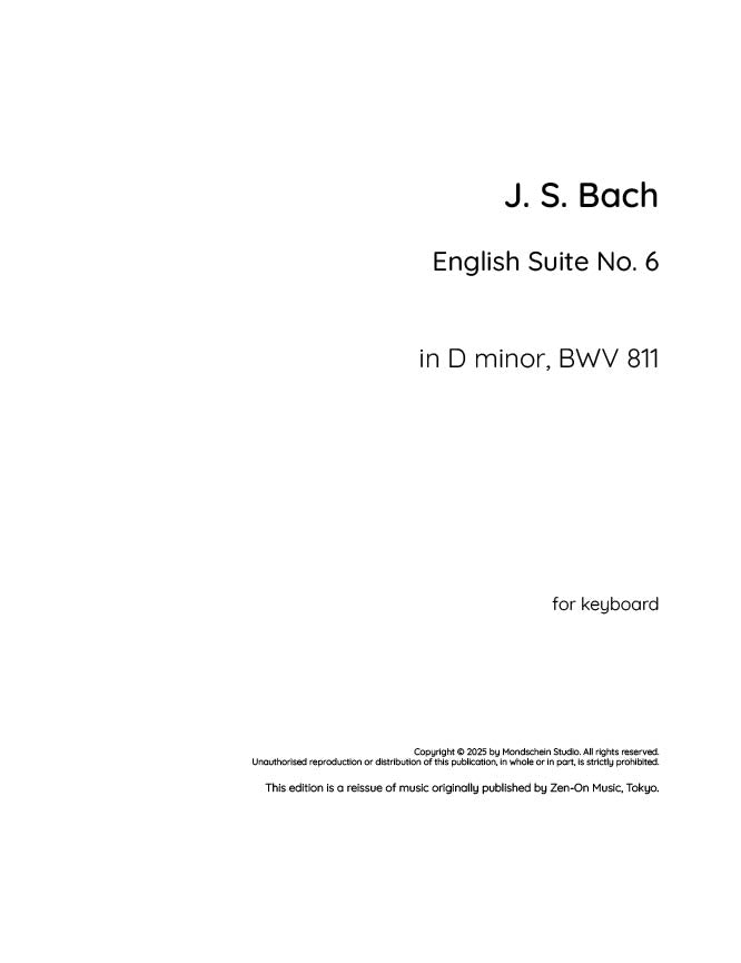 Bach - English Suite No. 6 in D minor, BWV 811 - Mondschein Studio - Piano/Keyboard (Digital Download)