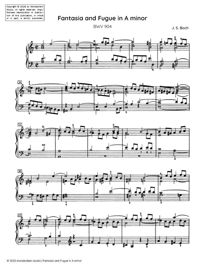 Bach - Fantasia and Fugue in A minor, BWV 904 - Mondschein Studio - Piano (Digital Download)
