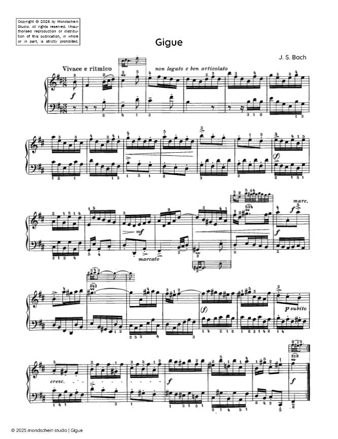 Bach - Gigue from French Suite No. 3 in B minor, BWV 814 - Mondschein Studio - Piano (Digital Download)
