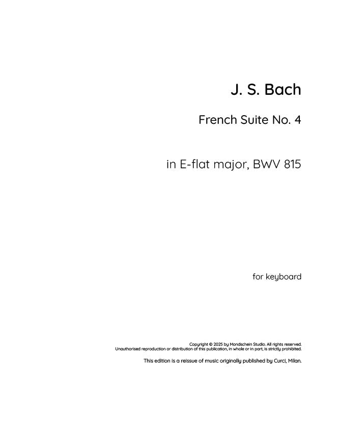 Bach - French Suite No. 4 in E-flat major, BWV 815 - Mondschein Studio - Piano (Digital Download)