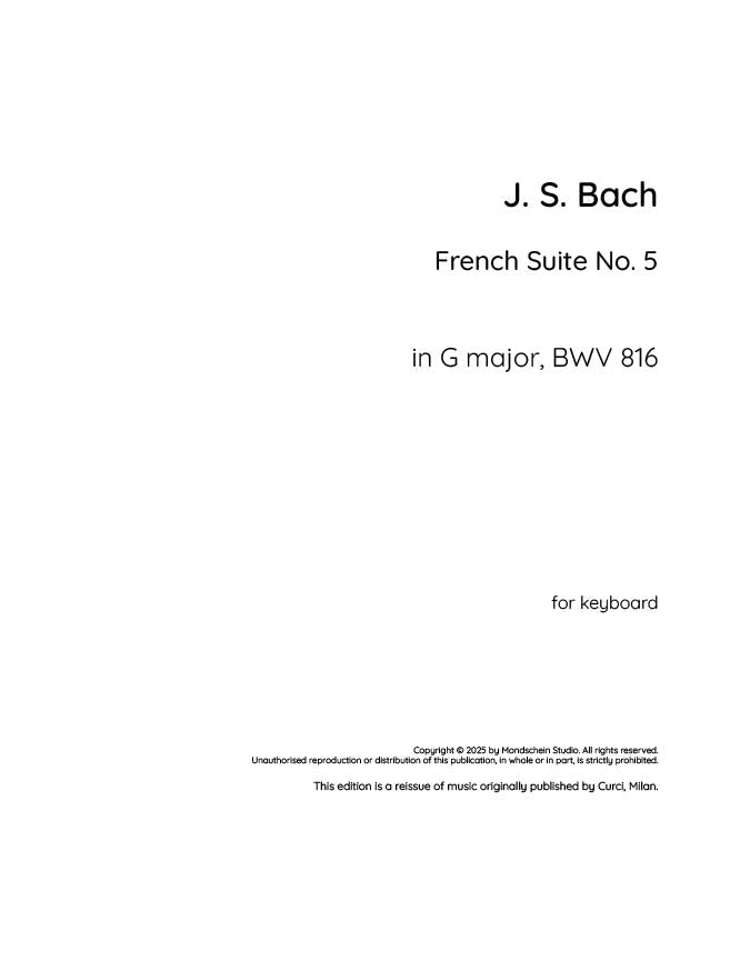 Bach - French Suite No. 5 in G major, BWV 816 - Mondschein Studio - Piano (Digital Download)