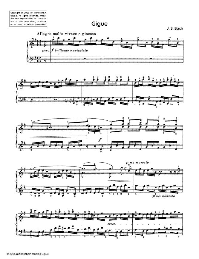 Bach - Gigue from French Suite No. 5 in G major, BWV 816 - Mondschein Studio - Piano (Digital Download)