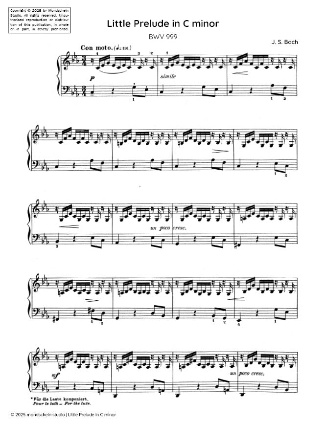 Bach - Little Prelude in C minor, BWV 999 - Mondschein Studio - Piano (Digital Download)