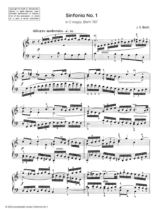 Bach - Sinfonia No. 1 in C major, BWV 787 - Mondschein Studio - Piano (Digital Download)