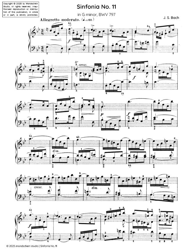Bach - Sinfonia No. 11 in G minor, BWV 797 - Mondschein Studio - Piano (Digital Download)