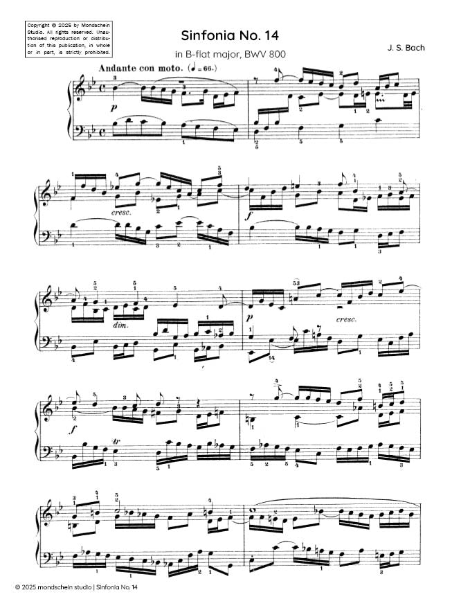 Bach - Sinfonia No. 14 in B-flat major, BWV 800 - Mondschein Studio - Piano (Digital Download)