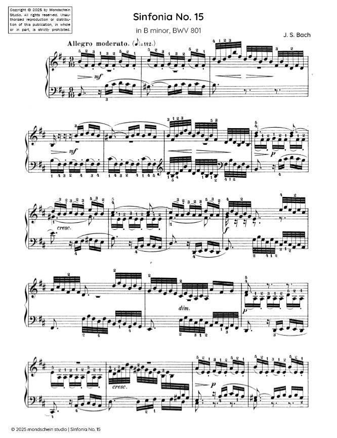 Bach - Sinfonia No. 15 in B minor, BWV 801 - Mondschein Studio - Piano (Digital Download)