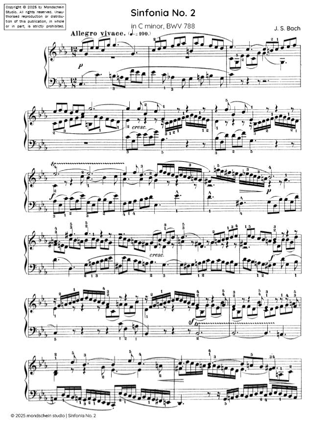 Bach - Sinfonia No. 2 in C minor, BWV 788 - Mondschein Studio - Piano (Digital Download)